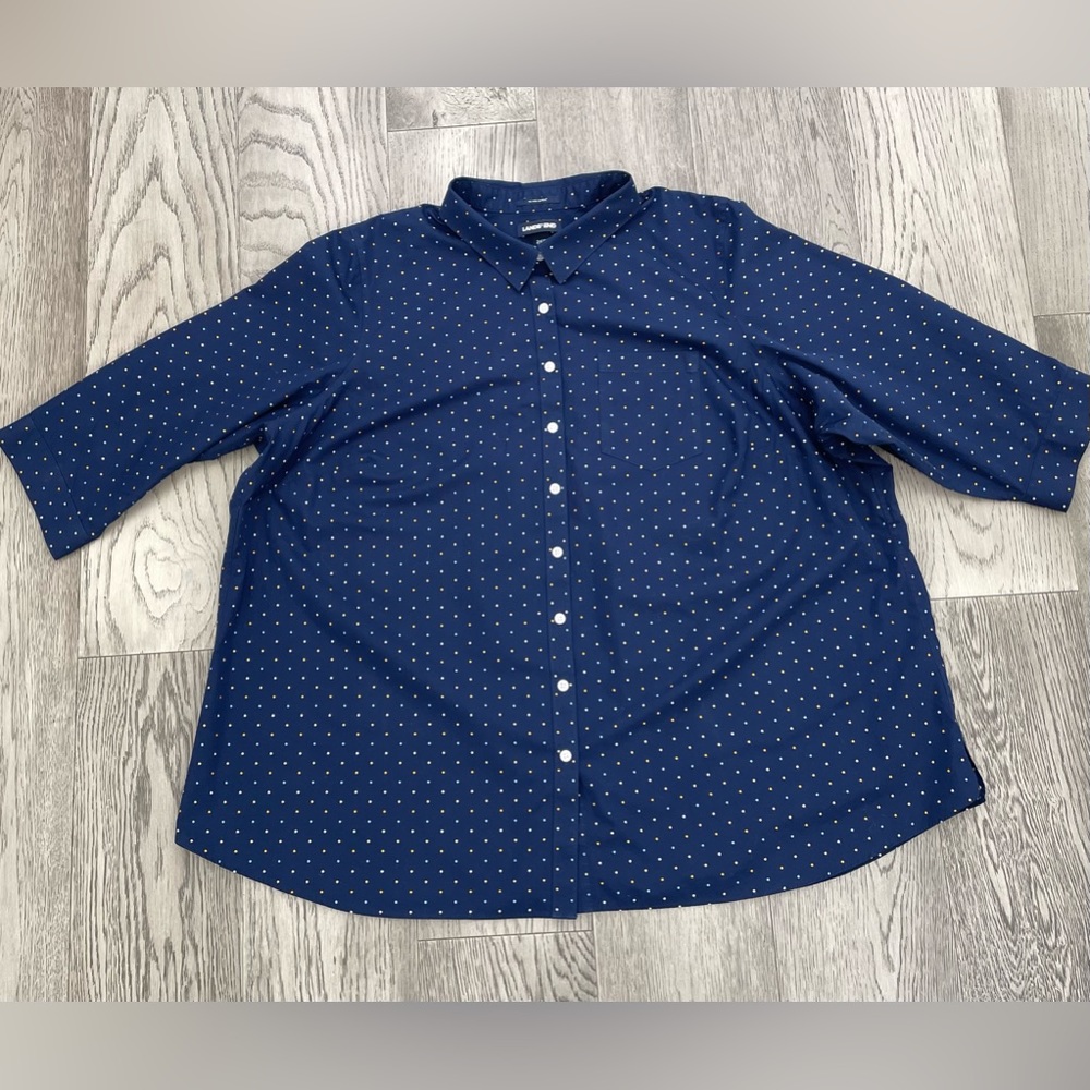 Lands’ End Women's Plus Size Wrinkle Free No Iron 3/4 Sleeve Tunic Top 26W